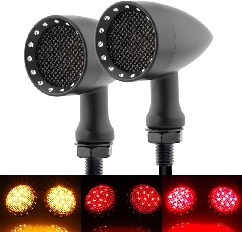 TSUNG 2PCS Motorcycle Rear Turn Signals LED Bullet SMD Blinkers Tail Light Small Indicators Universal for Cruiser Chopper Bobber Cafe Racer Street Bike (SMD-Black-Red&Amber) - Image 1